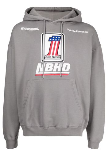 Neighborhood x Harley Davidson logo-print hoodie - Grigio