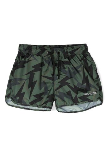 Neil Barrett Kids lightning bolt-print drawstring swim shorts - Verde