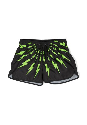 Neil Barrett Kids lightning-print drawstring swim shorts - Nero