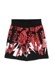 Neil Barrett Kids logo-print floral shorts - Nero