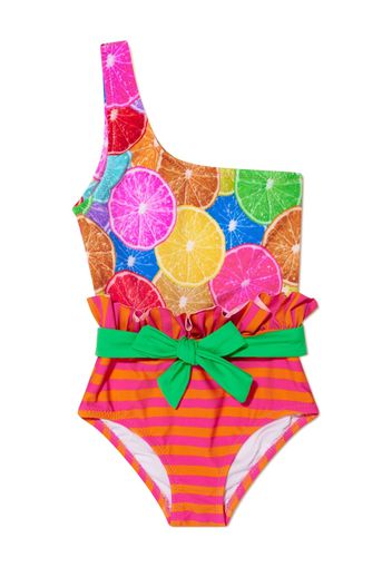 Nessi Byrd Kids fruit-print one-shoulder swimsuit - Rosa