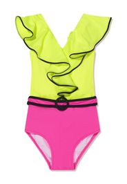 Nessi Byrd Kids V-neck belted swimsuit - Verde