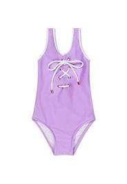 Nessi Byrd Kids lace-up detail contrasting-trim swimsuit - Viola