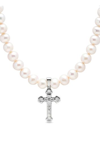 Nialaya Jewelry cross-pendant pearl necklace - Bianco