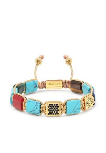 Nialaya Jewelry crystal-embellished engraved-charm beaded bracelet - Oro