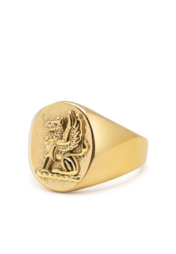 Nialaya Jewelry Anello a sigillo Lion Crest - Oro