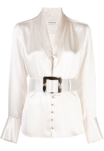 belted satin blouse