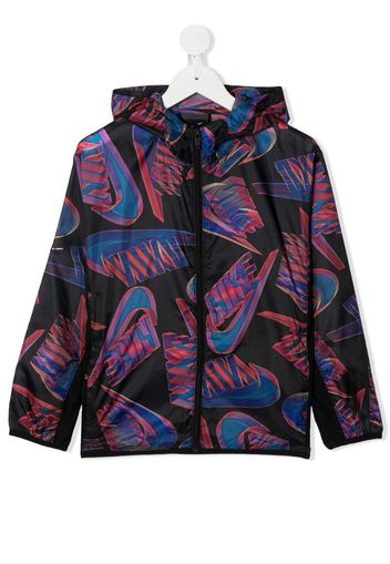 swoosh-print hooded ripstop jacket