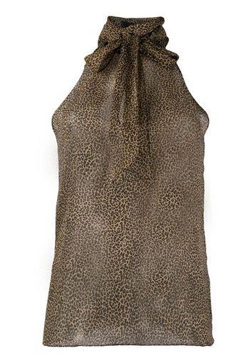 micro-leopard print halterneck blouse