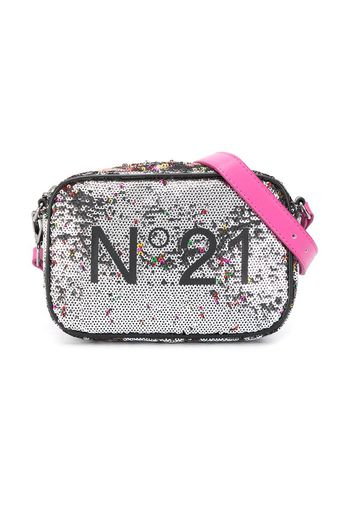 Borsa a spalla con logo di paillettes