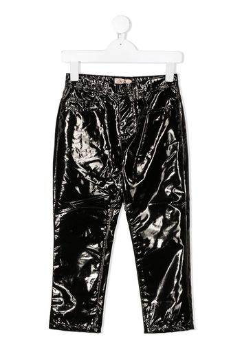 varnished effect trousers