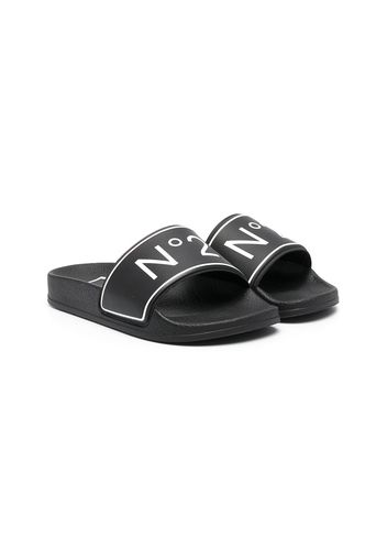 Nº21 Kids two-tone logo-print slides - Nero