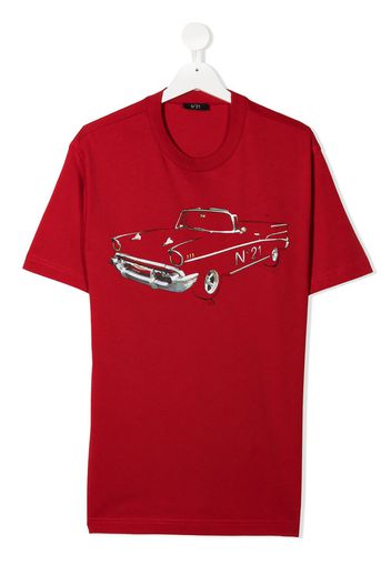 Nº21 Kids TEEN car print cotton T-shirt - Rosso