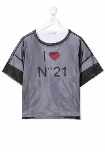 Nº21 Kids sheer mesh layered T-shirt - Nero