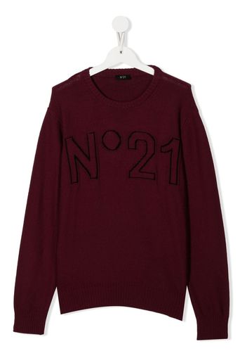 Nº21 Kids TEEN intarsia-knit logo jumper - Rosso