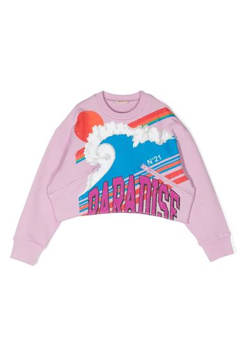 Nº21 Kids paradise-print cropped sweatshirt - Rosa