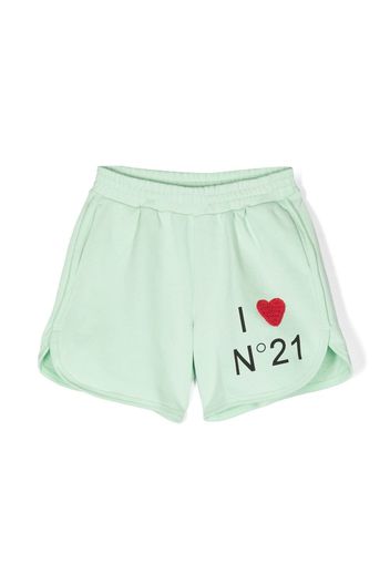 Nº21 Kids logo-print embroidered shorts - Verde