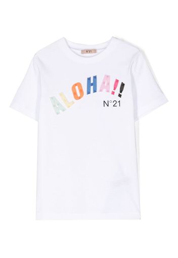 Nº21 Kids slogan-appliqué logo-print T-shirt - Bianco