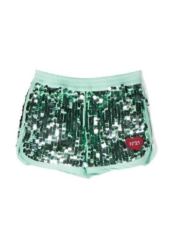 Nº21 Kids sequin-embellished logo shorts - Verde