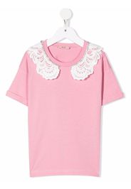 Nº21 Kids crystal-embellished lace-trim T-shirt - Rosa