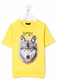 Nº21 Kids wolf-print short-sleeve cotton sweatshirt - Giallo
