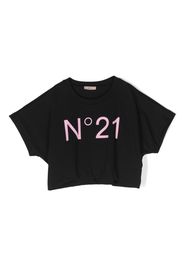 Nº21 Kids T-shirt crop con stampa - Nero