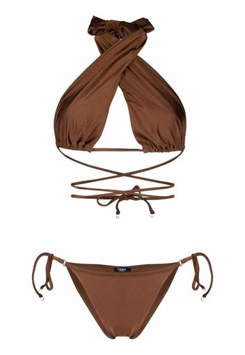 Noire Swimwear Set bikini con incrocio - Marrone