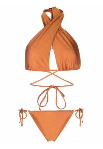 Noire Swimwear high-shine triangle-cup bikini set - Arancione