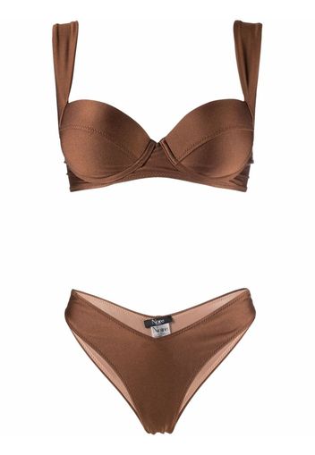 Noire Swimwear satin-finish balconette-style bikini set - Marrone