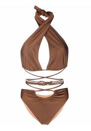 Noire Swimwear lattice-strap halterneck swimsuit - Marrone