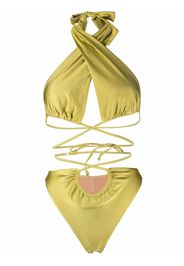 Noire Swimwear Costume intero con allacciatura al collo - Giallo