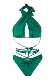 Noire Swimwear lattice-strap halterneck swimsuit - Verde