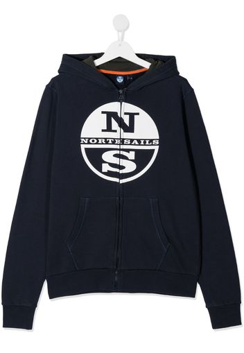 logo print zipped hoodie