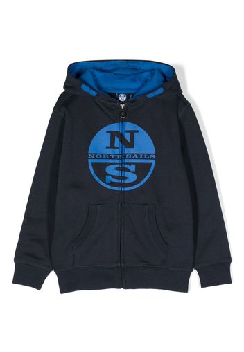 North Sails Kids logo-print cotton hoodie - Blu