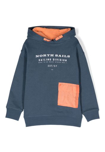 North Sails Kids logo-print cotton hoodie - Blu