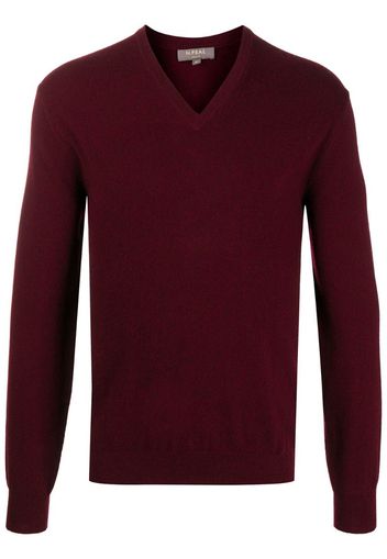 V-neck ribbed knit jumper