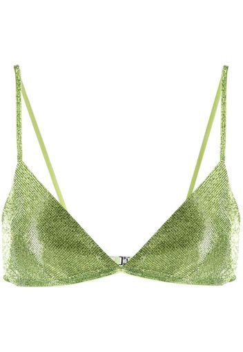 Nuè rhinestone embellished triangle bra top - Verde