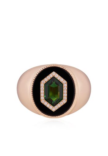 O Thongthai 14kt yellow gold tsavorite diamond signet ring - Oro