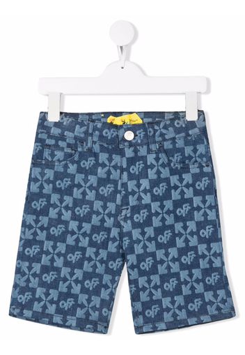 Off-White Kids logo-print denim shorts - Blu