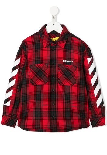 Off-White Kids logo-print flannel shirt - Rosso