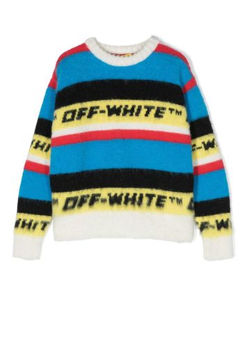 Off-White Kids intarsia logo-knit crew neck jumper - Blu