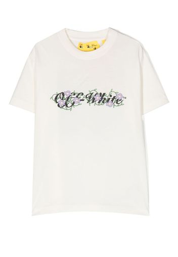 Off-White Kids floral logo-print cotton T-shirt - Bianco