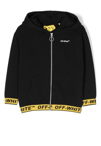 Off-White Kids logo-tape detail zipped hoodie - Nero