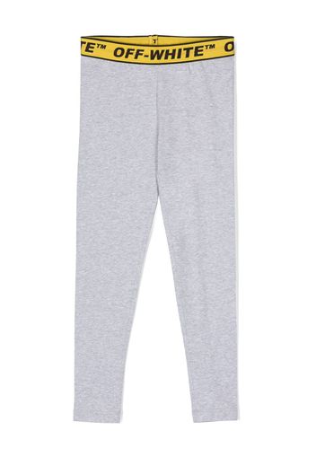 Off-White Kids logo-waistband cotton leggings - Grigio