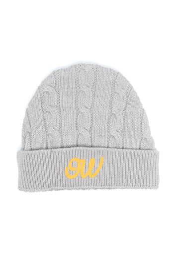 Off-White Kids logo-embroidered cable-knit beanie - Grigio