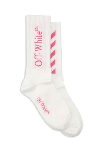 Off-White Kids intarsia-knit logo cotton socks - Bianco