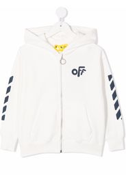 Off-White Kids OFF ROUNDED HOODIE ZIP WHITE NAVY BLUE - Bianco