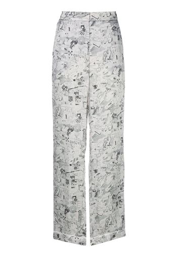 sketch print straight-leg trousers