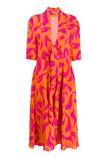 leaf print plung dress