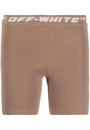 Off-White logo print ribbed knit shorts - Marrone